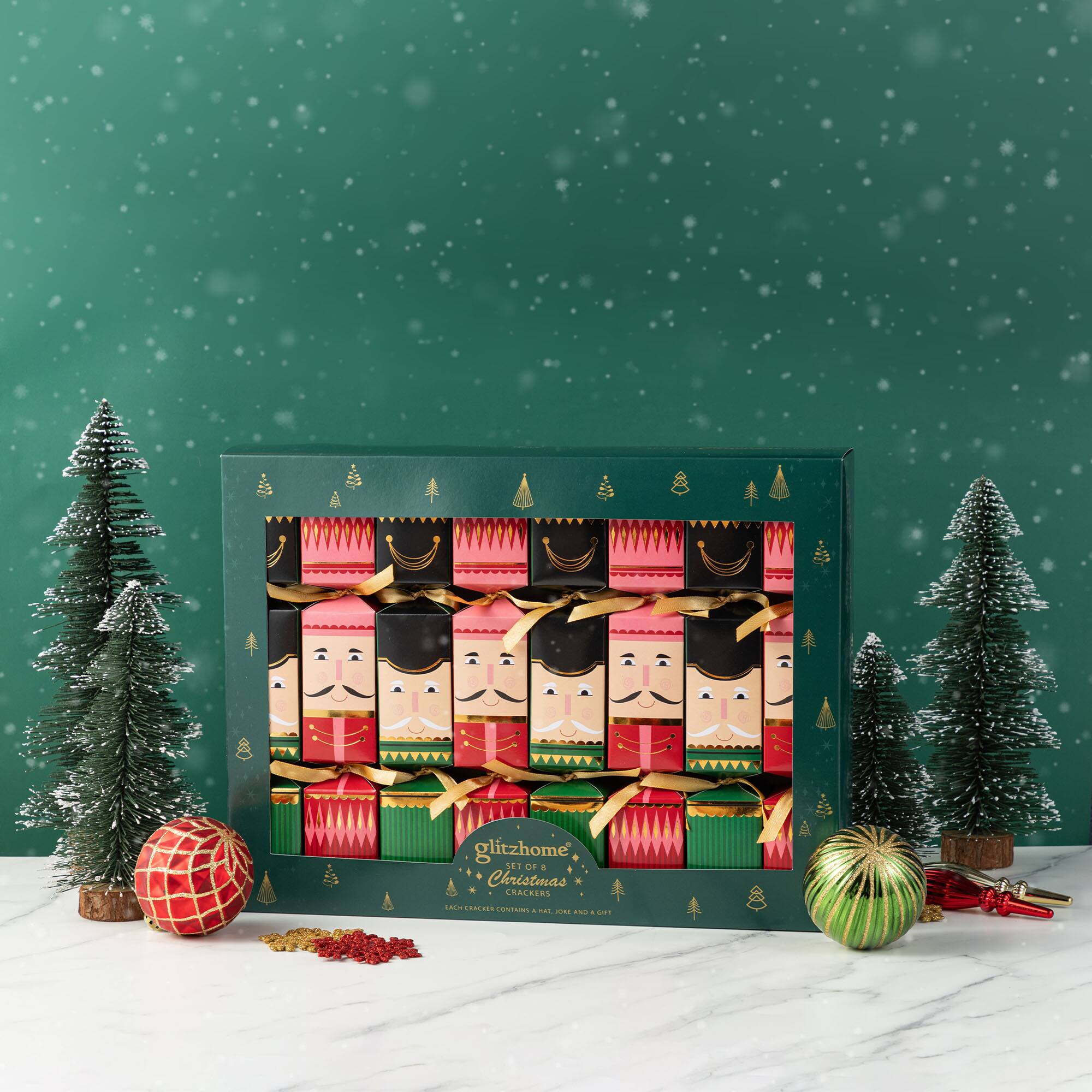 Glitzhome® 8PK 2"D x 12"H Nutcracker Christmas Party Crackers with Gift Contents